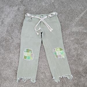 Women's Green Jean Ankle Length Pants Size 29 We The Free Brand With Belt